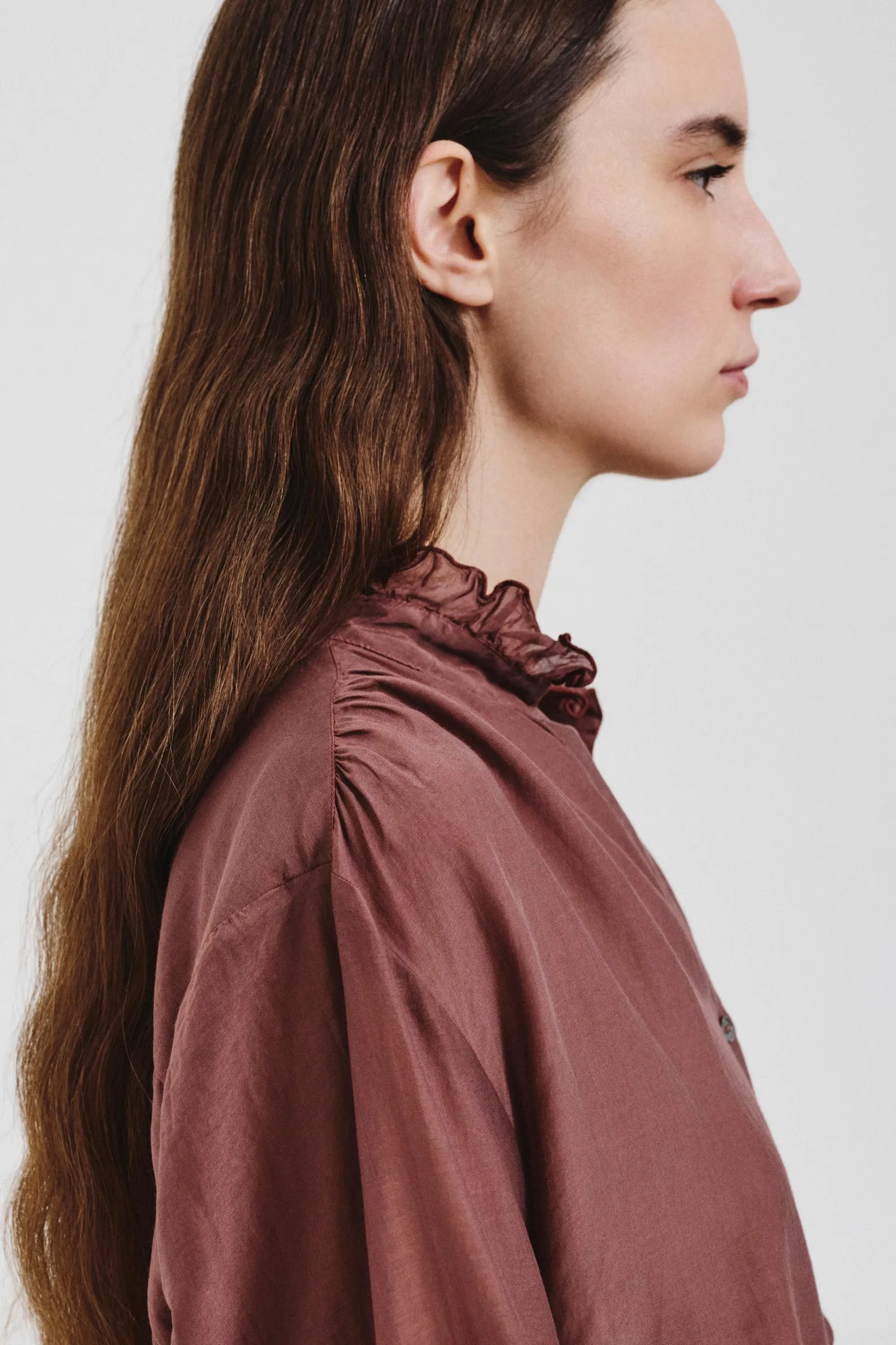Camicia con rouches in voile di seta e cotone