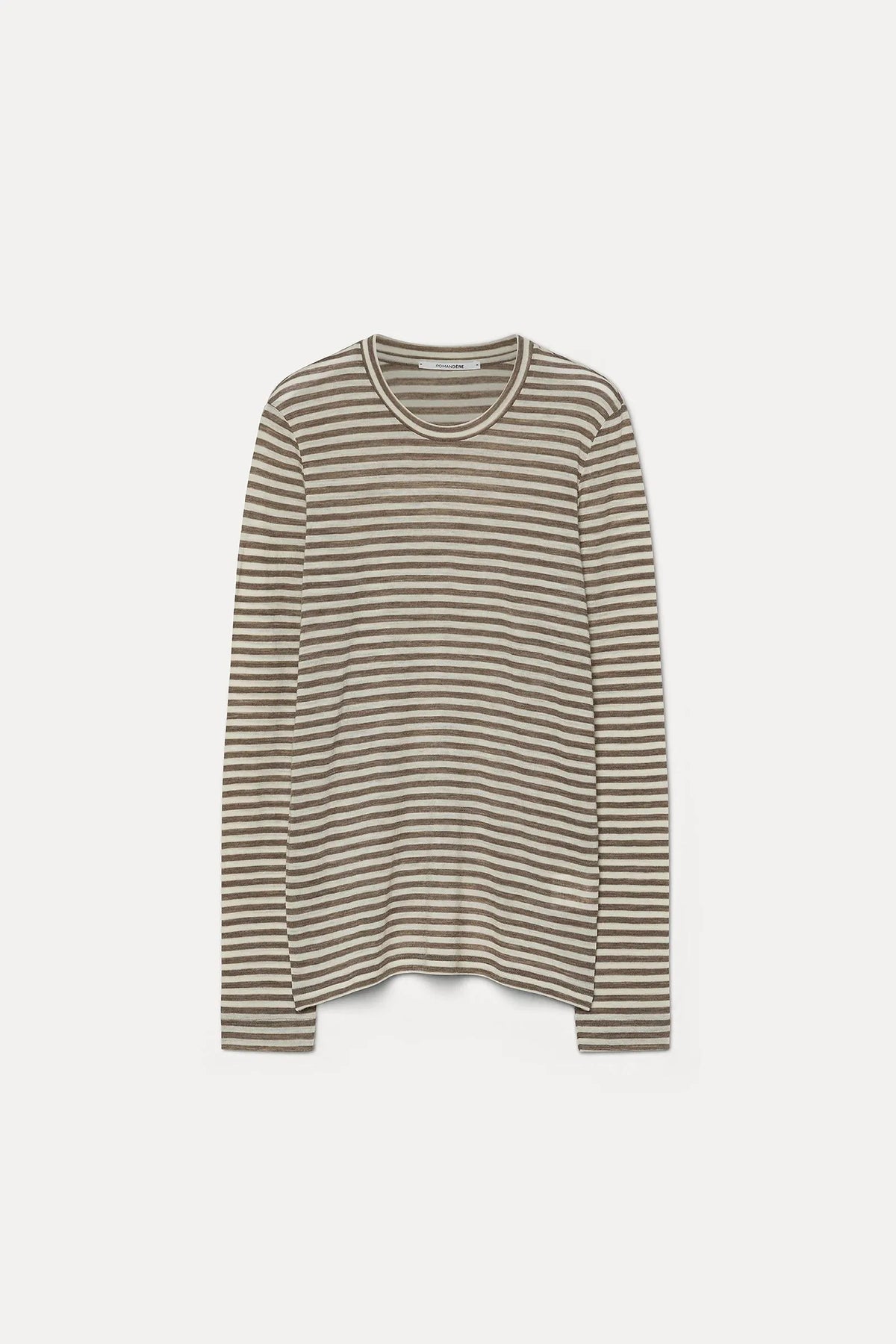 T-shirt in jersey rigato di lana tortora