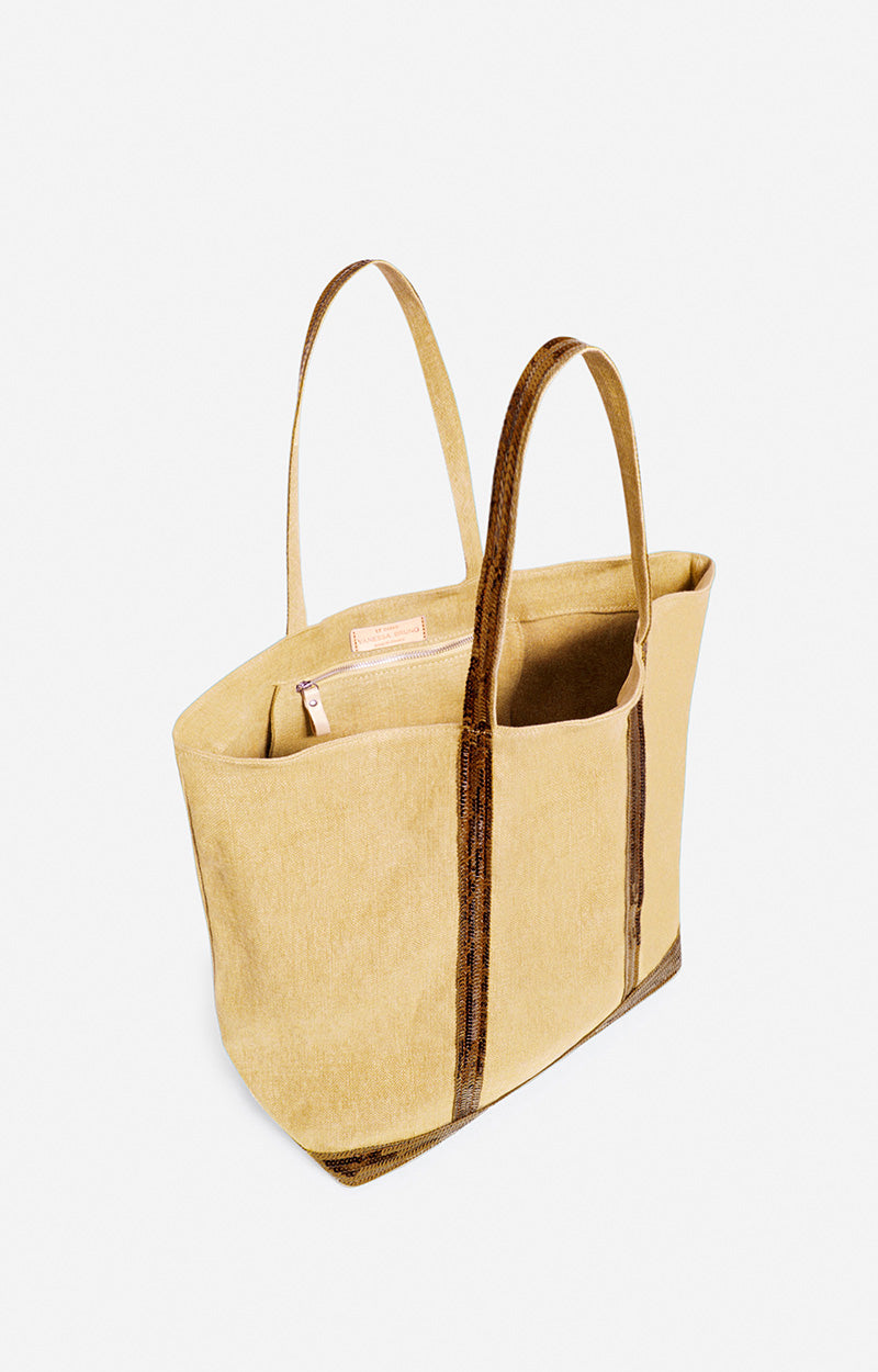 Borsa Tote Cabas large in lino e paillettes