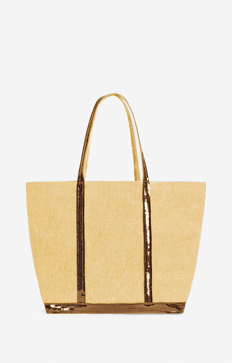 Borsa Tote Cabas large in lino e paillettes