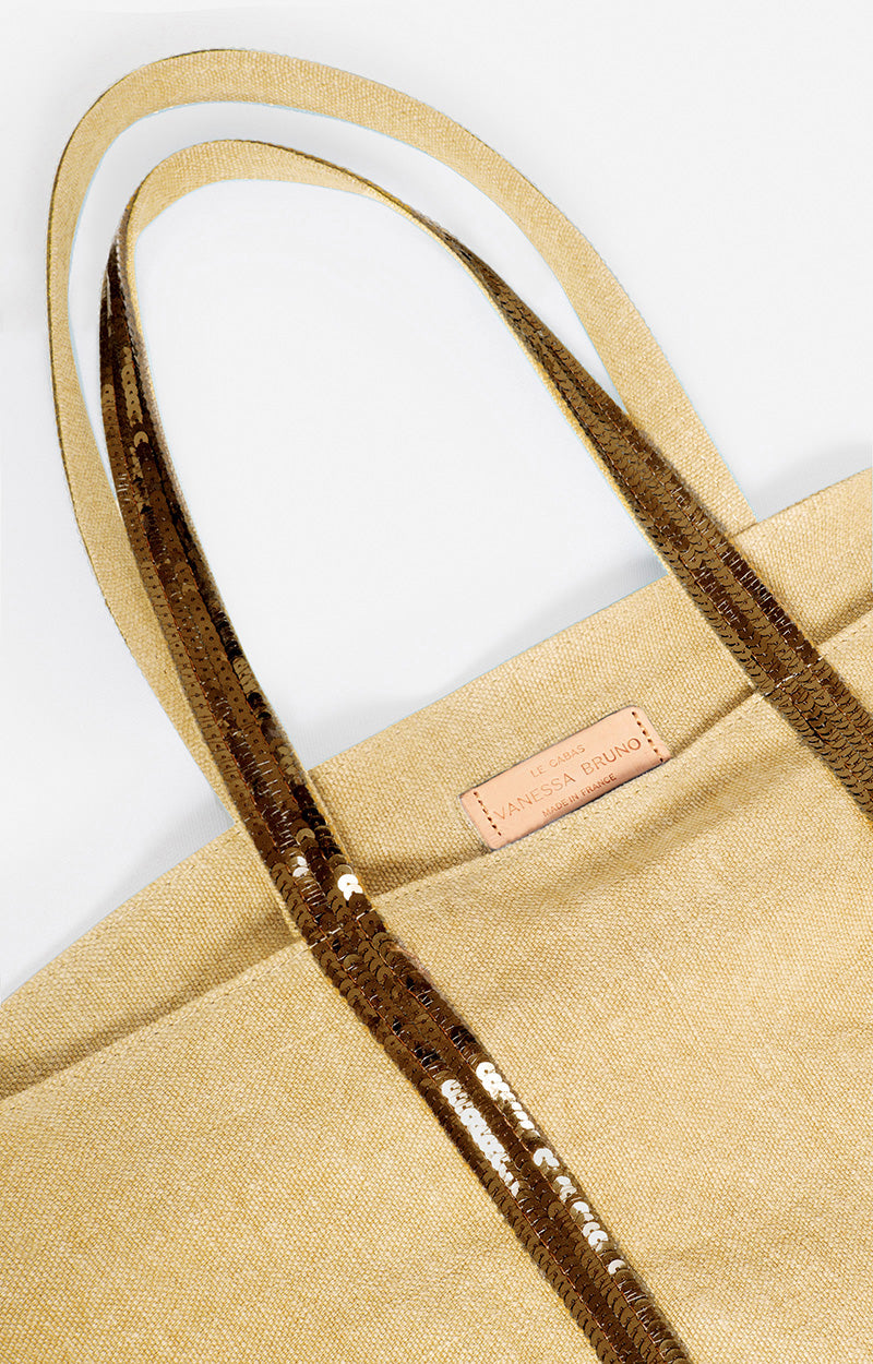 Borsa Tote Cabas large in lino e paillettes