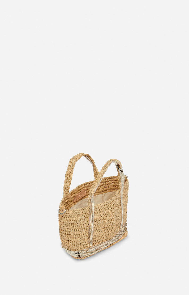 Borsa tote XS in raffia e paillettes