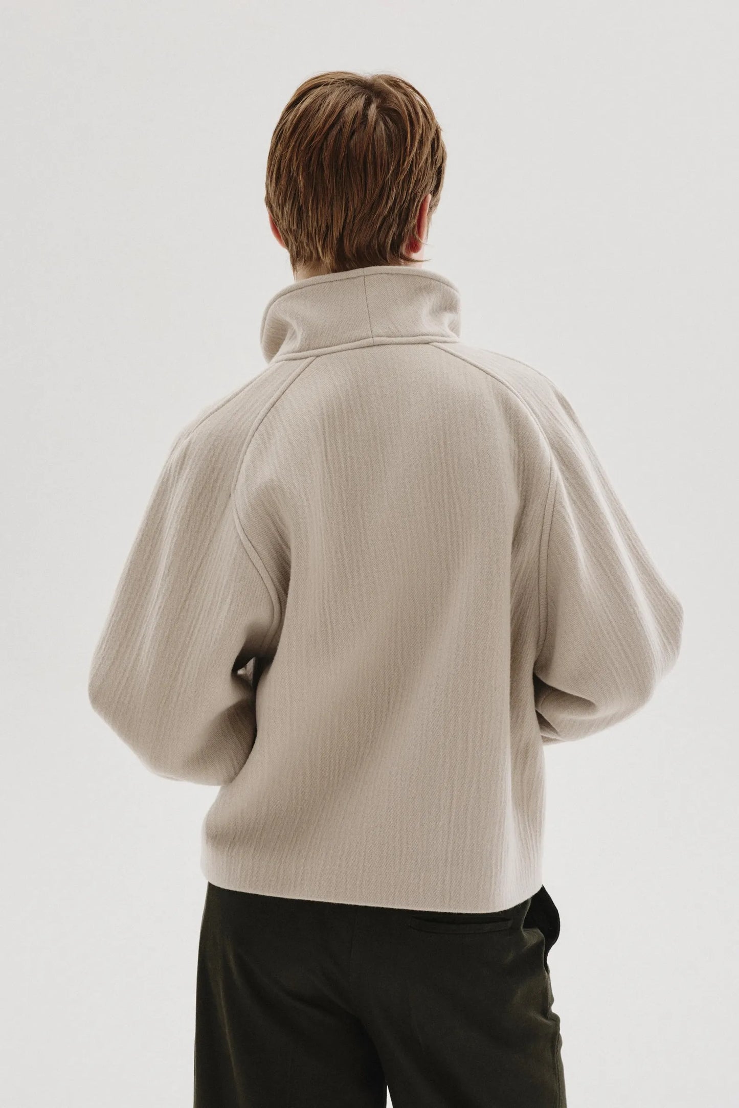 Giubbino con collo alto in panno di lana e cashmere