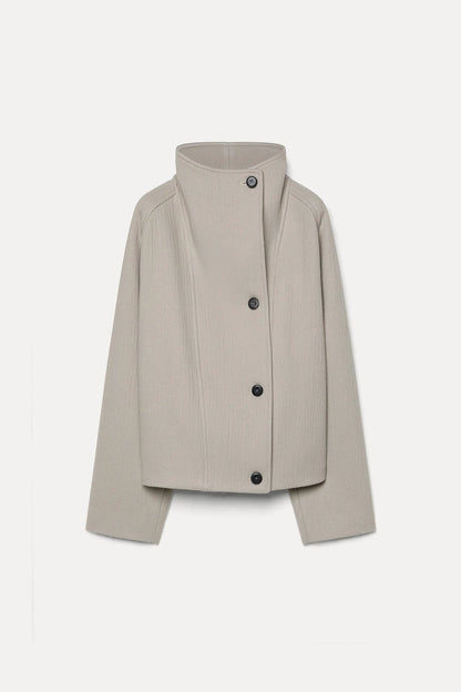 Giubbino con collo alto in panno di lana e cashmere