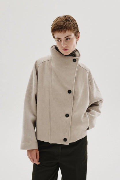 Giubbino con collo alto in panno di lana e cashmere