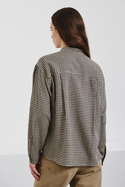 Camicia con collo a fascetta in flanella vichy