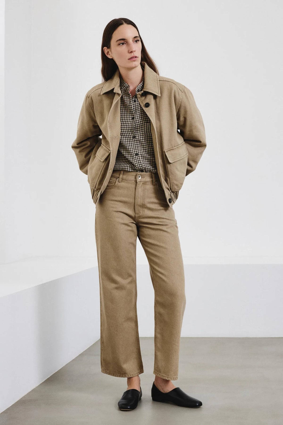 Camicia con collo a fascetta in flanella vichy