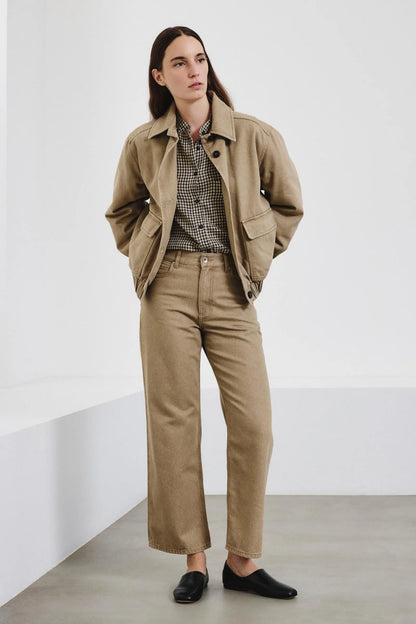 Camicia con collo a fascetta in flanella vichy