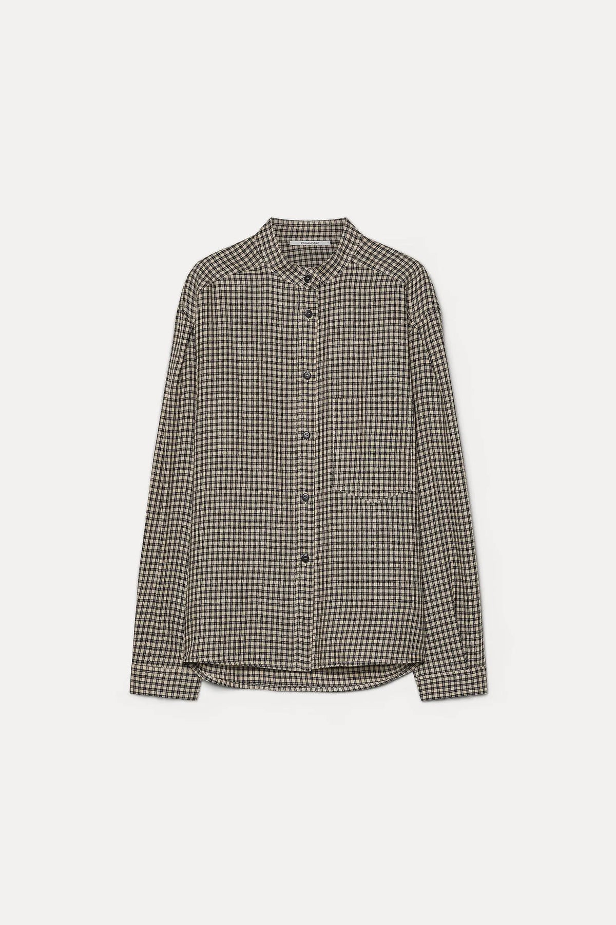 Camicia con collo a fascetta in flanella vichy