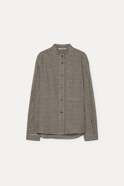 Camicia con collo a fascetta in flanella vichy