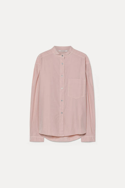 Camicia con collo a fascetta in habutai di seta e cotone