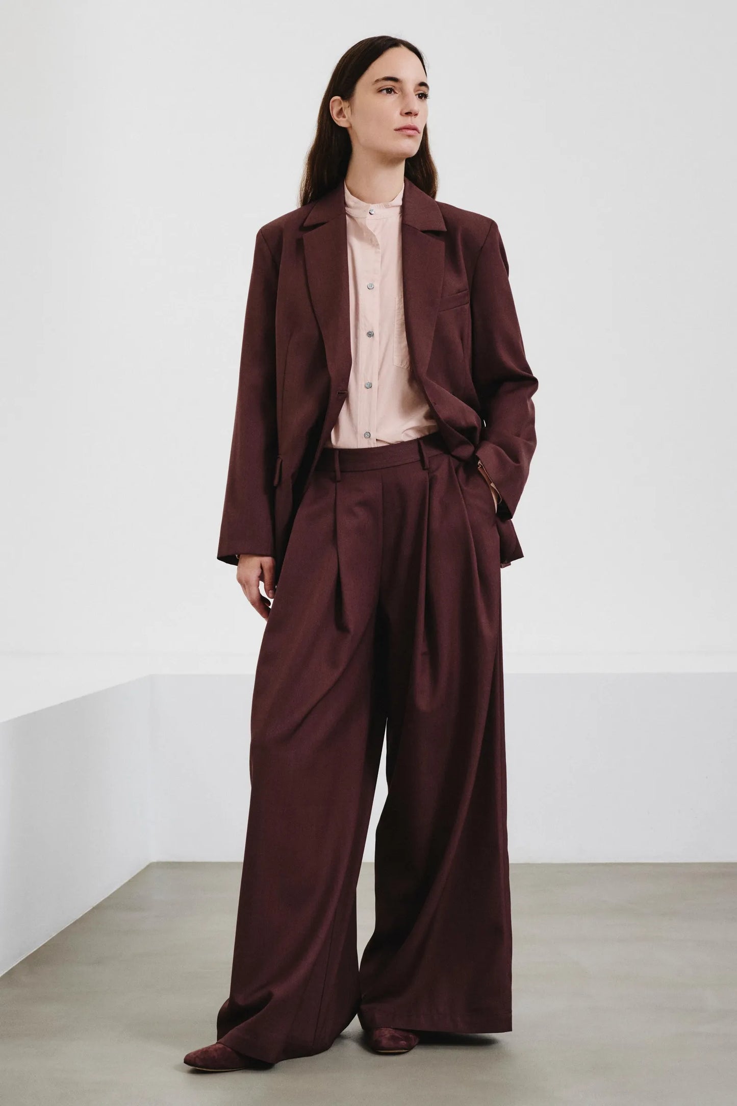 Camicia con collo a fascetta in habutai di seta e cotone