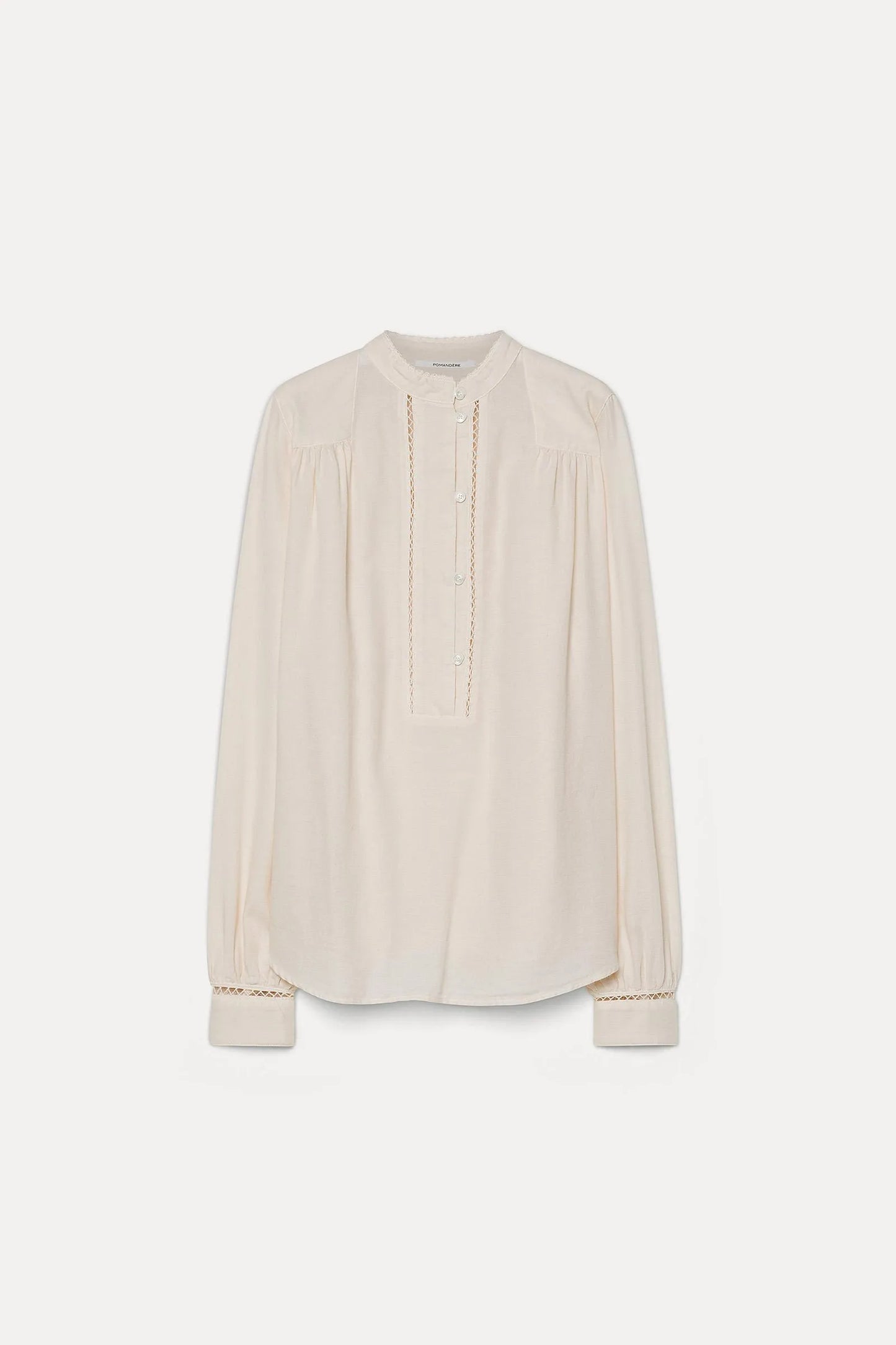 Camicia con abbottonatura a polo in micro armatura di cotone e lana