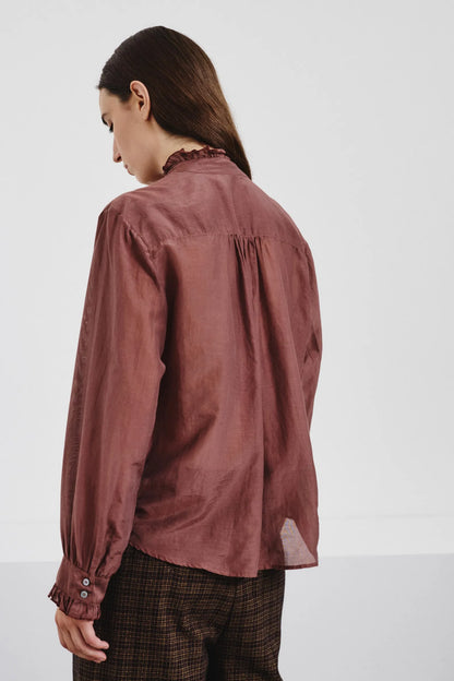 Camicia con rouches in voile di seta e cotone