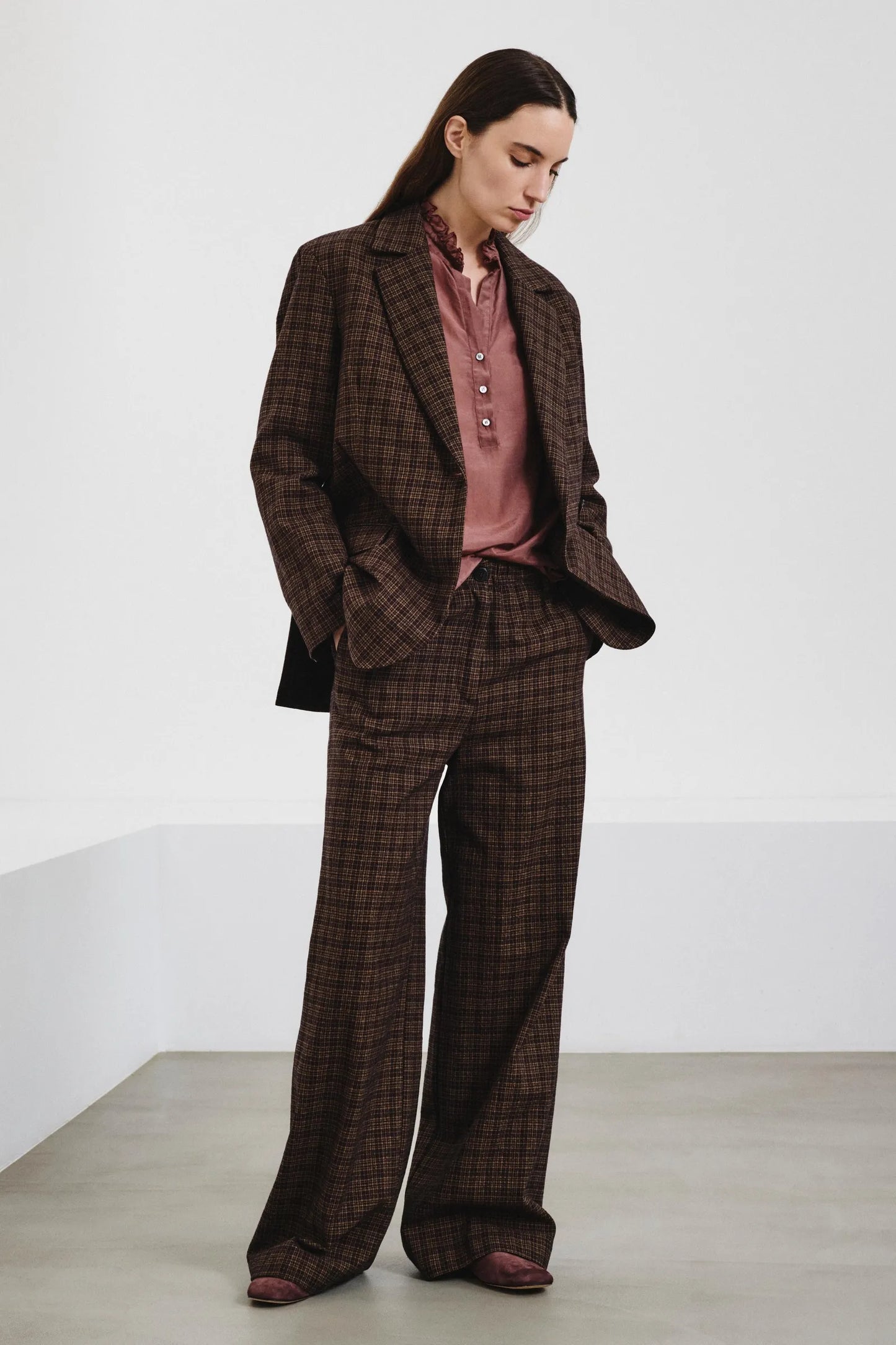 Camicia con rouches in voile di seta e cotone