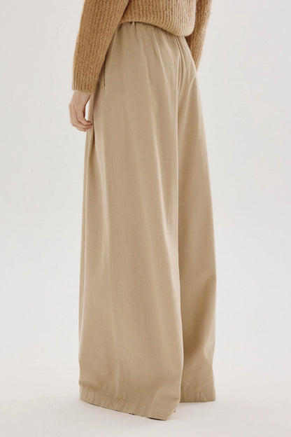 Pantalone ampio in flanella di cotone lana