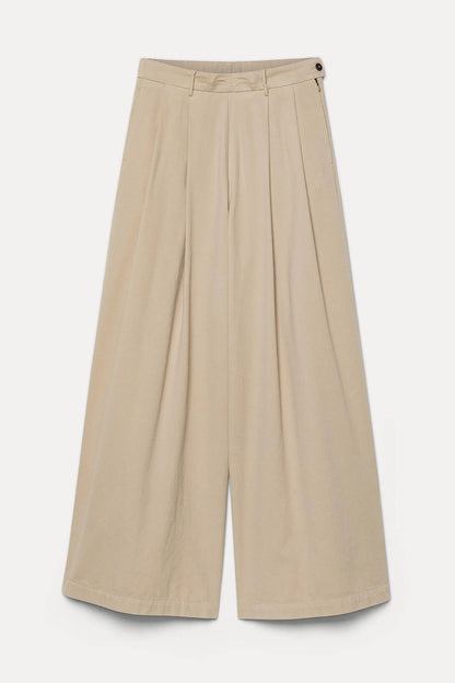 Pantalone ampio in flanella di cotone lana