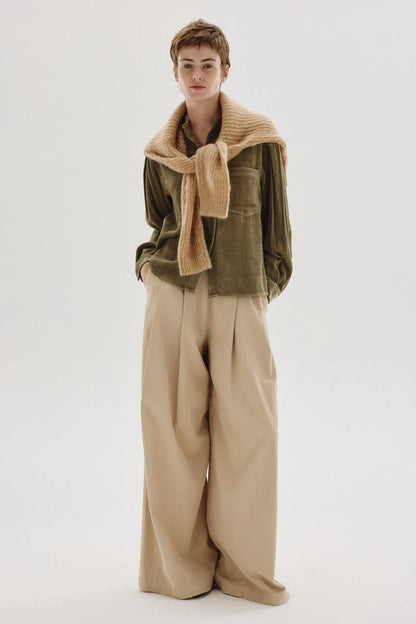 Pantalone ampio in flanella di cotone lana