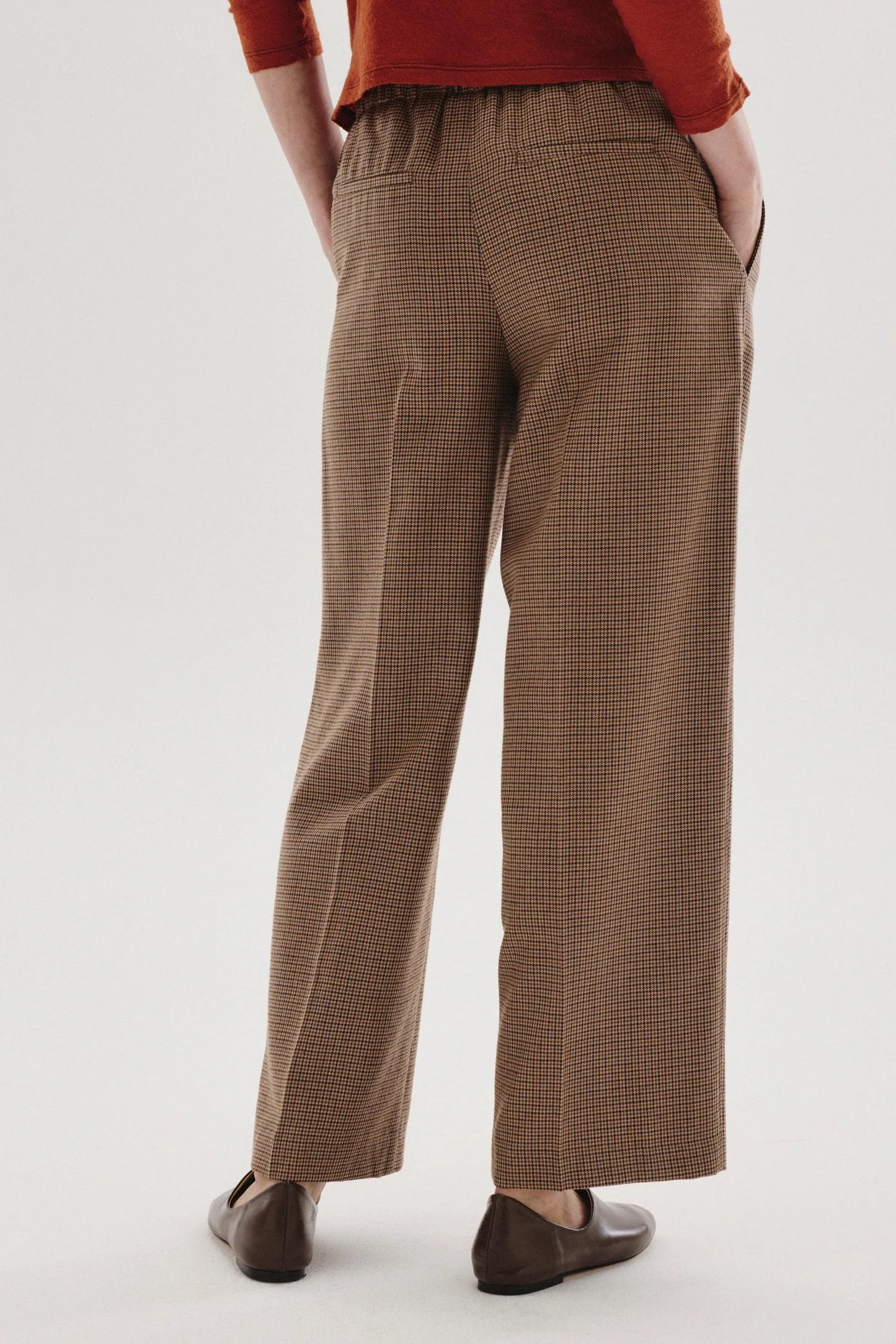 Pantalone con elastico in flanella pied de poule