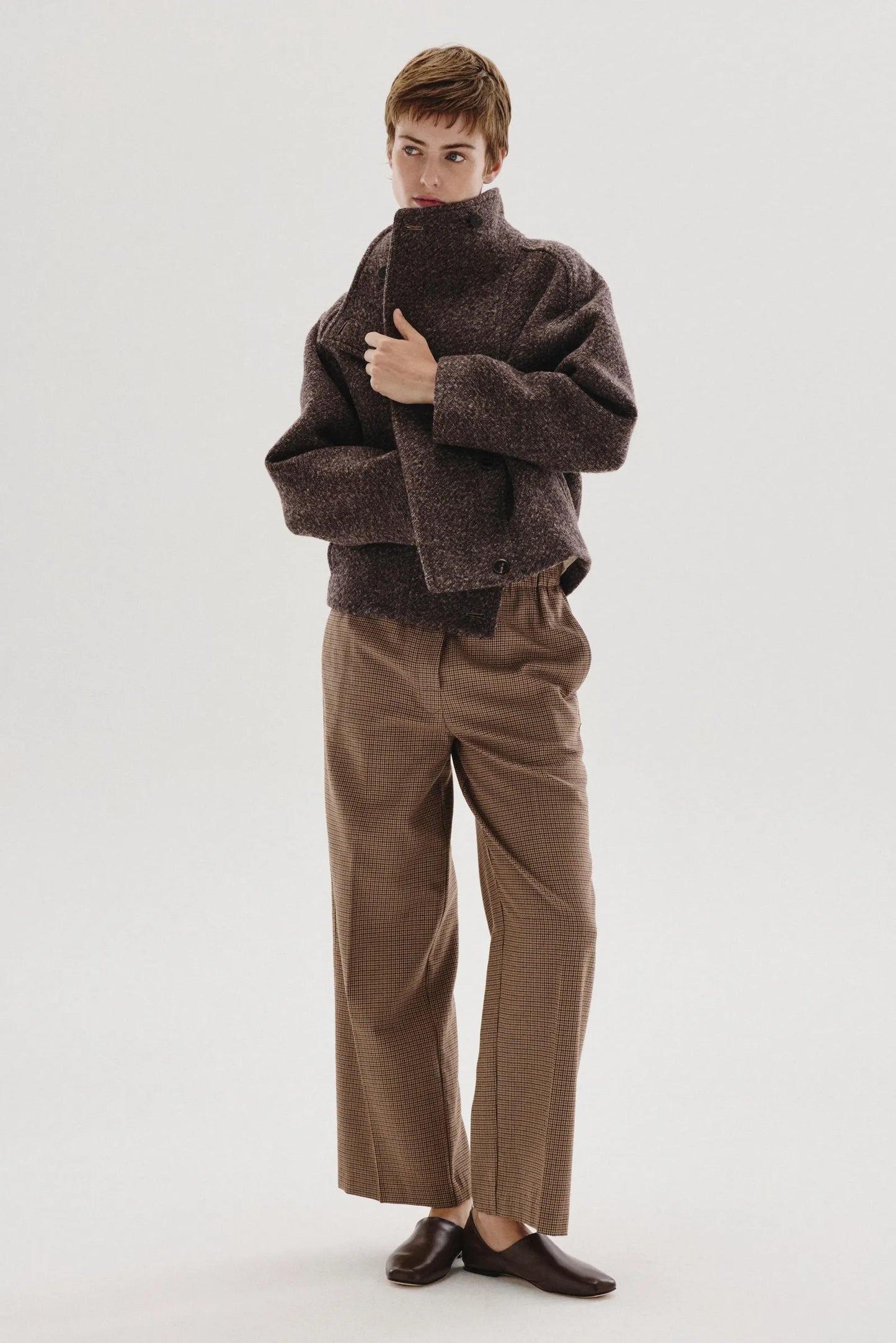 Pantalone con elastico in flanella pied de poule