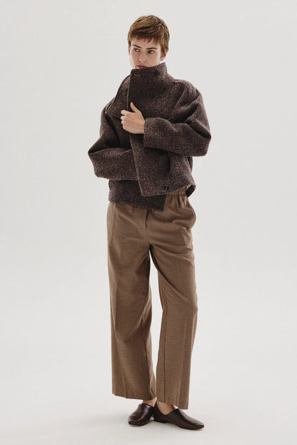 Pantalone con elastico in flanella pied de poule