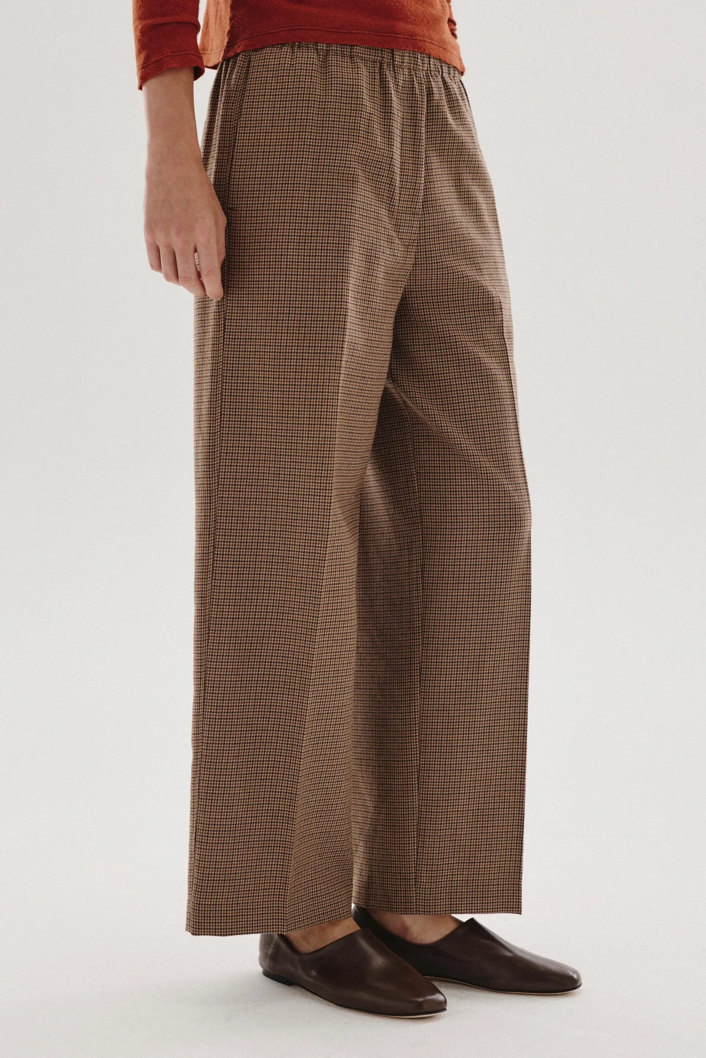 Pantalone con elastico in flanella pied de poule
