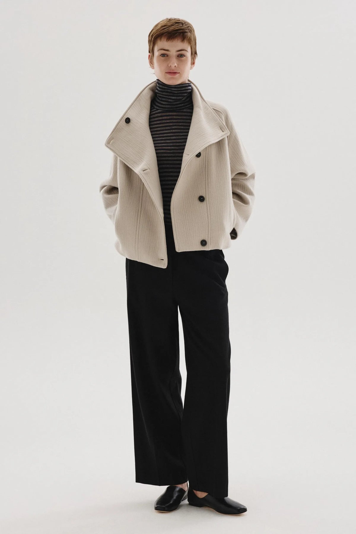 Pantalone con elastico in gabardina infeltrita di lana e cotone