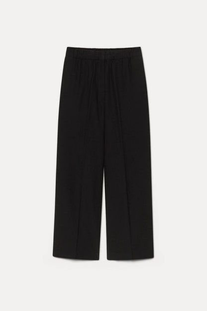 Pantalone con elastico in gabardina infeltrita di lana e cotone