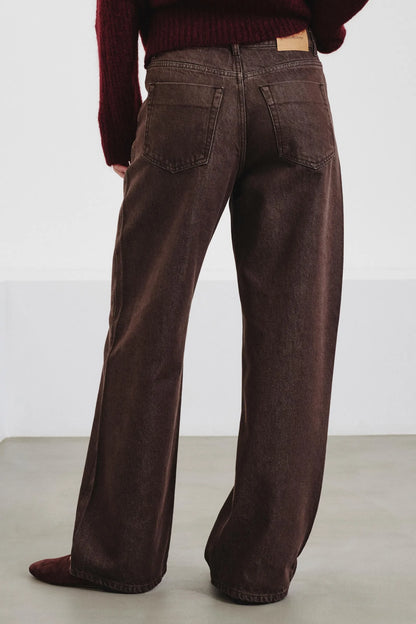 Pantalone 5 tasche relaxed fit in bull di cotone e lyocell delavè