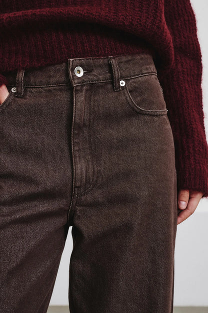 Pantalone 5 tasche relaxed fit in bull di cotone e lyocell delavè