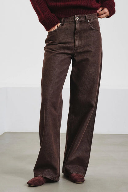 Pantalone 5 tasche relaxed fit in bull di cotone e lyocell delavè