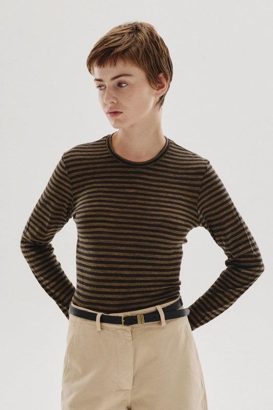 T-shirt in jersey rigato di lana militare