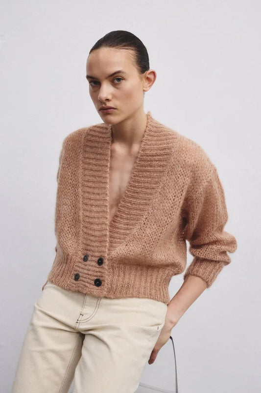 Cardigan doppio petto in mohair e lana